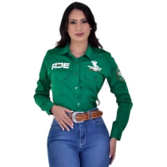 Camisa Feminina Radade Manga Longa Bordada Riders Verde - Ref: 2750