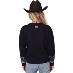 Blusa Feminina Turkese Tricot Granny Azul Marinho Cavalos E Ferradura REF:CS07601