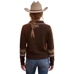 Blusa Feminina Turkese Palomino Marrom Gola E Cordão De Ajuste Bordado Ref: CS06602