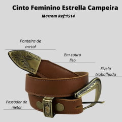 Cinto Feminino Estrella Campeira Couro Veneza Ferrugem/Telha Com Fivela E Ponteira Bronze Ref:1514