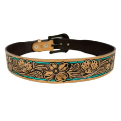 Cinto Feminino Master Western Couro Caramelo Com Bordado Flores Com Detalhe Verde REF: 16126