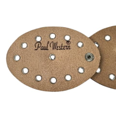 Cinto Feminino Paul Western Couro Marrom Com Detalhes Em Ilhos E Medalhas Com Pedra Azul E Fivela Prata Ref:484