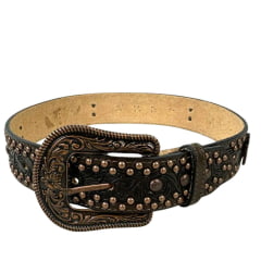 Cinto Feminino Paul Western Couro Marrom Escuro Com Detalhes Em Dourado Com Cruz De Strass Ref:426