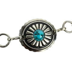 Cinto Feminino Paul Western De Metal Prateado Com Flores Pedra Azul Turquesa - Ref.481-1