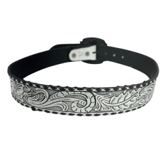 Cinto Feminino Pyramid Country Couro Branco Entalhado Ramo Com Trança Lateral Preto - Ref. PY-6773