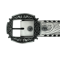 Cinto Feminino Pyramid Country Couro Branco Entalhado Ramo Com Trança Lateral Preto - Ref. PY-6773