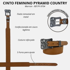 Cinto Feminino Pyramid Country Couro Despontado Crazy Horse Liso Fivela Prata Ref:PY-9704