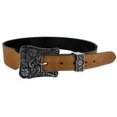 Cinto Feminino Pyramid Country Couro Despontado Crazy Horse Liso Fivela Prata Ref:PY-9704