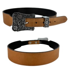 Cinto Feminino Pyramid Country Couro Despontado Crazy Horse Liso Fivela Prata Ref:PY-9704