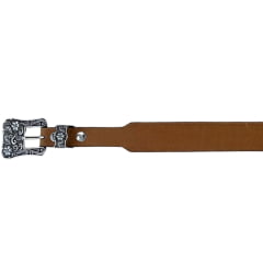 Cinto Feminino Pyramid Country Couro Despontado Crazy Horse Liso Fivela Prata Ref:PY-9704