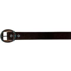 Cinto Feminino Pyramid Country Couro Marrom Café Liso Fivela Oval Pedra Azul Claro Ref:PY-6161