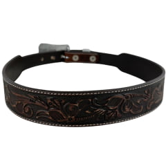 Cinto Feminino Pyramid Country Couro Marrom Despontado Floral Fivela E Ponteira Prata Ref:PY-9701
