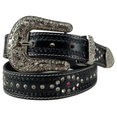 Cinto Feminino Pyramid Country Couro Preto C/ Strass FPP Ref: P-661