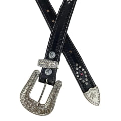 Cinto Feminino Pyramid Country Couro Preto C/ Strass FPP Ref: P-661