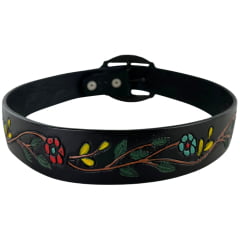 Cinto Feminino Pyramid Country Couro Preto Entalhado Flores E Ramos Coloridos Ref:PY-6784