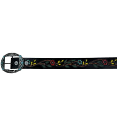 Cinto Feminino Pyramid Country Couro Preto Entalhado Flores E Ramos Coloridos Ref:PY-6784