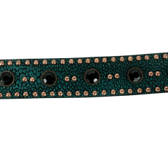 Cinto Feminino Pyramid Country Couro Verde Textura Arraia Com Strass Preto e Detalhe Cravos Dourado - Ref. PY-6775