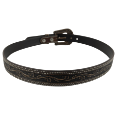 Cinto Feminino Pyramid Country Marrom 2 Costuras Entalhado Ramo e Fivela Com Strass - Ref: PY-662