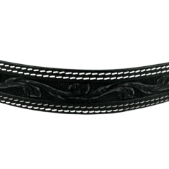 Cinto Feminino Pyramid Country Preto 2 Costuras Entalhado Ramo e Fivela Com Strass - Ref: PY-662