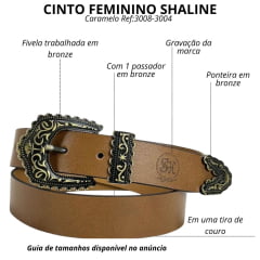 Cinto Feminino Shaline Paris Ouro Velho Couro Napa Burned Caramelo Congnac Liso Ref. 3008-3004