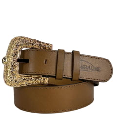 Cinto Feminino Shaline Viena Couro Napa Bured Cognac Caramelo Fivela Dourada Ref. 3001-3007 Cinto Feminino Shaline Viena Couro Napa Bured Cognac Caramelo Fivela Dourada Ref. 3001-3007