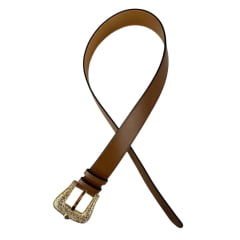 Cinto Feminino Shaline Viena Couro Napa Bured Cognac Caramelo Fivela Dourada Ref. 3001-3007