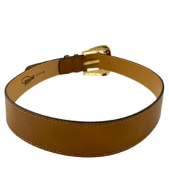 Cinto Feminino Shaline Viena Couro Napa Bured Cognac Caramelo Fivela Dourada Ref. 3001-3007