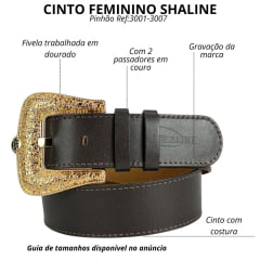 Cinto Feminino Shaline Viena Couro Napa Bured Pinhão Fivela Dourada Ref. 3001-3007