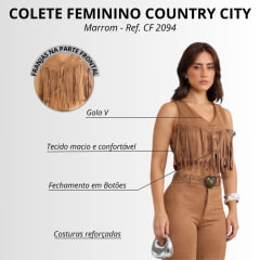 Colete Cropped Feminino Country City Caramelo Com Franjas Júlia Ref: CF 2094