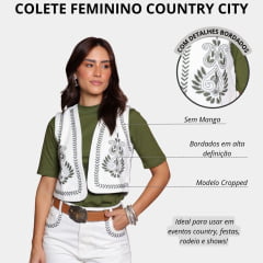 Colete Feminino Country City Bia Jeans Cru Com Bordado Verde Ref: CB 2087