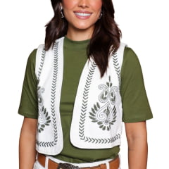 Colete Feminino Country City Bia Jeans Cru Com Bordado Verde Ref: CB 2087