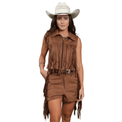 Colete Feminino Country City Celina Marrom Com Franjas Ref: CJ2081CM