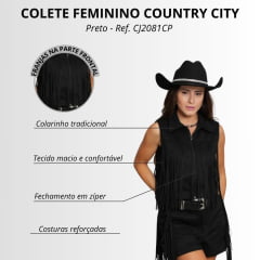 Colete Feminino Country City Celina Preto Com Franjas Ref: CJ2081CP