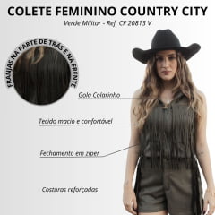 Colete Feminino Country City Celina Verde Militar Com Franjas Ref: CJ20813V