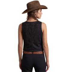 Colete Feminino Country City Duda Preto Com Franjas E Botões REF:CFD2144