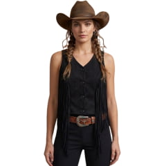 Colete Feminino Country City Duda Preto Com Franjas E Botões REF:CFD2144 Colete Feminino Country City Duda Preto Com Franjas E Botões REF:CFD2144