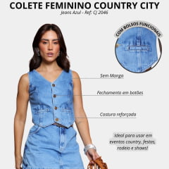 Colete Feminino Country City Jeans Bolso Elisa Ref: CJ 2046