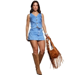 Colete Feminino Country City Jeans Bolso Elisa Ref: CJ 2046