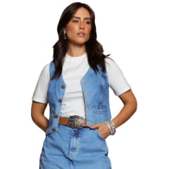 Colete Feminino Country City Jeans Bolso Elisa Ref: CJ 2046