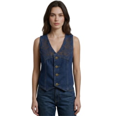 Colete Feminino Country City Lainey Jeans Azul Bordado Marrom REF:CL21134 Colete Feminino Country City Lainey Jeans Azul Bordado Marrom REF:CL21134