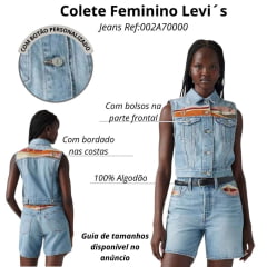 Colete Feminino Levi's Jeans Azul Claro Com Bordado Ref:002A70000