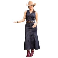 Colete Feminino Miss Country Jeans Azul Escuro Com Botões Dourados Ref:3282