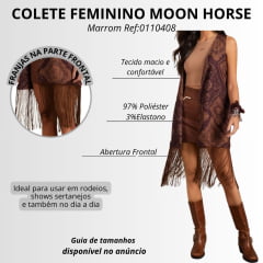 Colete Feminino Moon Horse Bandana Boho Marrom Estampado Longo Com Franja Ref0110408
