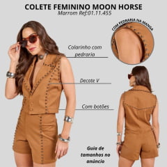 Colete Feminino Moon Horse Cropped Marrom Com Detalhe Em Pedraria Ref:01.11.455