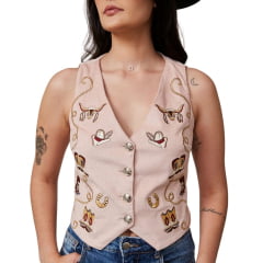 Colete Feminino Turkese Country Roads Rosê Bordado Ref: CT11501