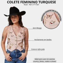 Colete Feminino Turkese Country Roads Rosê Bordado Ref: CT11501