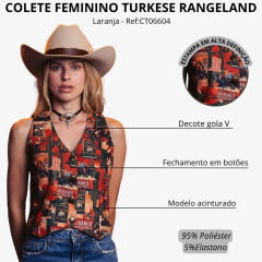 Colete Feminino Turkese Rangeland Estampado Com Botões Ref:CT06604