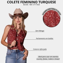Colete Feminino Turkese Texas Holdem Bordô Estampado Forrado Ref: CT11503