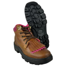 Coturno Feminino Big Bull Boots Couro Fóssil/Mostarda Com Pink R:380