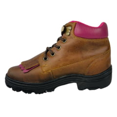 Coturno Feminino Big Bull Boots Couro Fóssil/Mostarda Com Pink R:380